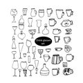 Vector doodle drink glasses set for kitchen, cafÃÂ©, bar, restaurant Royalty Free Stock Photo